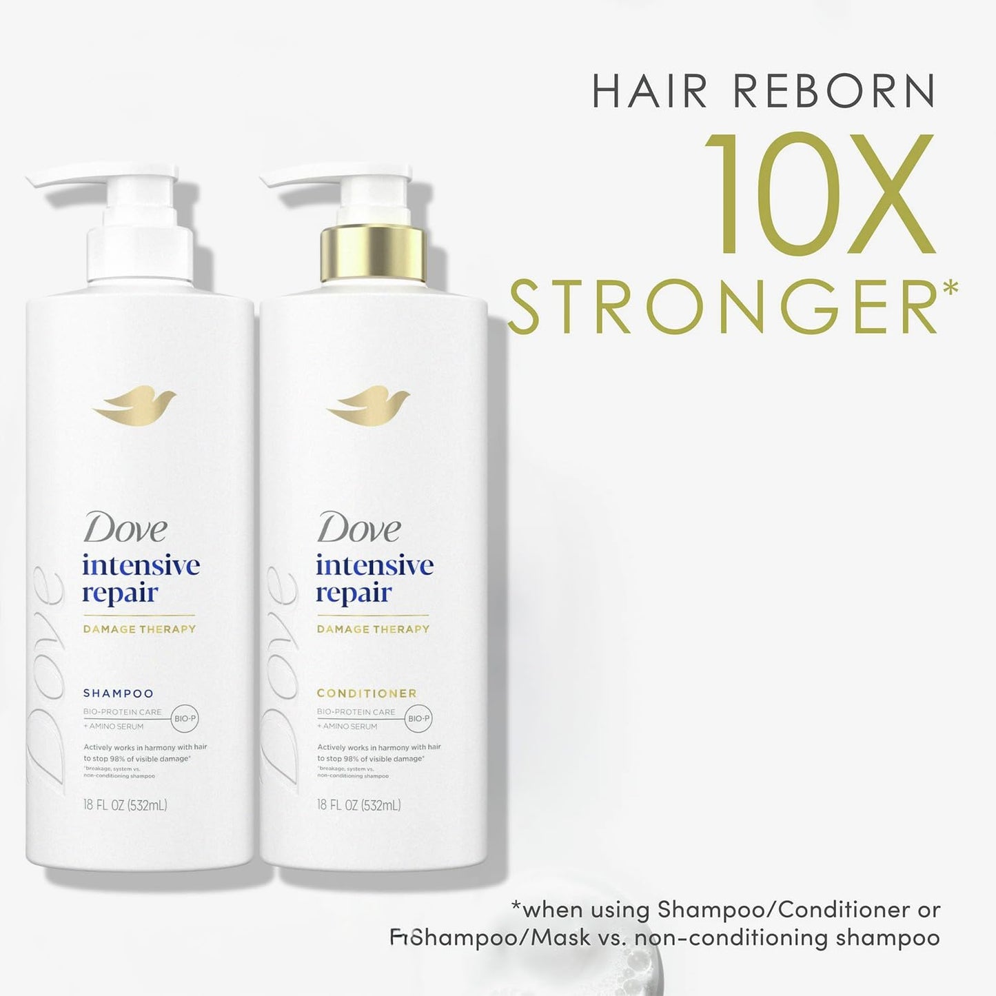 Dove Shampoo, Conditioner & Serum Set, Intensive Repair – Damage Therapy Bio-Protein Care Formulas for Restoring Dry, Damaged Hair (3 Piece Set)