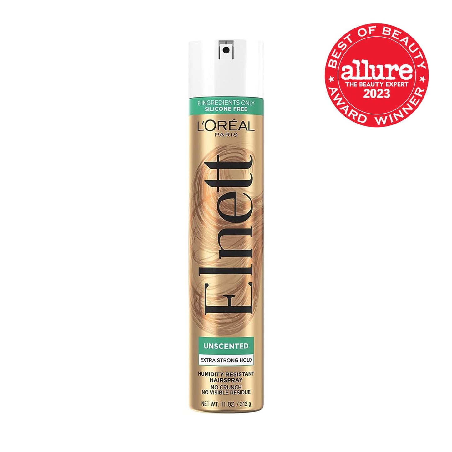 L'Oreal Paris Elnett Unscented Hairspray, up to 72-Hour Extra Strong Hold Formula with Humidity Resistant Frizz Control, Hairspray with Soft, Brushable Finish, 11 oz, 2 Pack