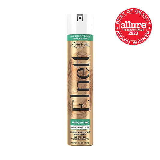 L'Oreal Paris Elnett Unscented Hairspray, up to 72-Hour Extra Strong Hold Formula with Humidity Resistant Frizz Control, Hairspray with Soft, Brushable Finish, 11 oz, 2 Pack