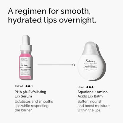 The Ordinary Squalane + Amino Acids Hydrating Lip Balm, for Lips, Elbows, and Cuticles, 0.5 Fl Oz,(Pack of 2)