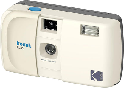 KODAK EC35 35mm Film Camera 35mm, Reusable, Focus-Free, Built-in Flash, Slide Cover, Beginner Friendly (Film & AA Battery are not Included) (Single, Vanilla White)