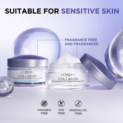 L'Oreal Paris Collagen Moisture Filler Face Cream, Anti-Aging Face Moisturizer, Non-Greasy Skin Care Formula For Up to 48HR Hydration, 3.4 Oz