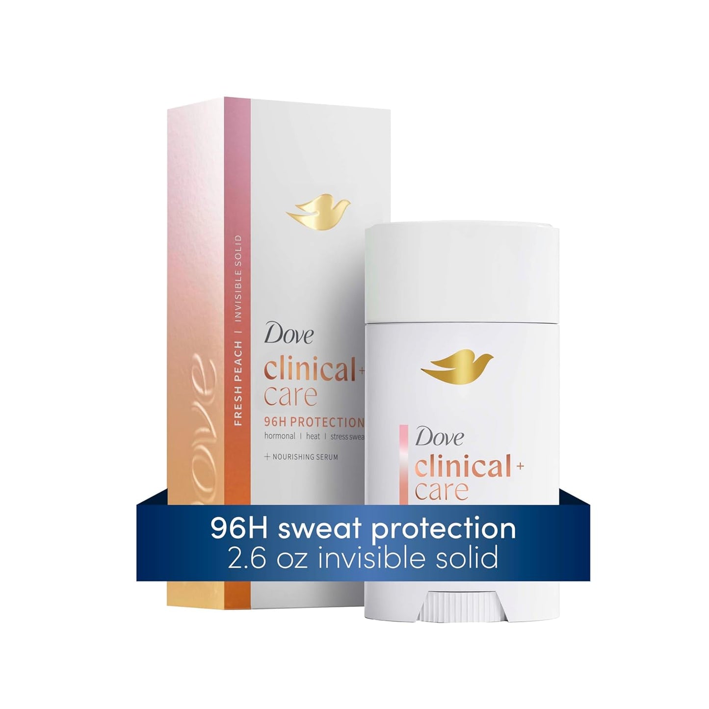Dove Clinical + Care Antiperspirant Deodorant Invisible Solid Stick for Women Fresh Peach with Nourishing Serum 2.6 oz (Pack of 12)