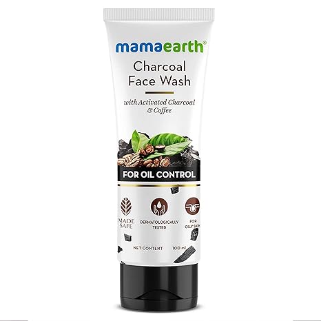 Mamaearth Activated Charcoal Face Wash | Controls Excess Oil & Unclog Pores | Purifying Facial Cleanser | Mildly Exfoliates with Coffee | 3.38 Fl Oz (100ml) | With Activated Charcoal & Coffee