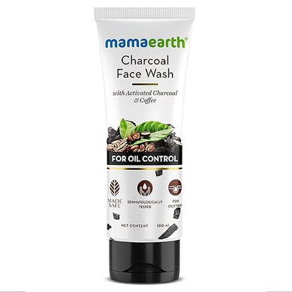 Mamaearth Activated Charcoal Face Wash | Controls Excess Oil & Unclog Pores | Purifying Facial Cleanser | Mildly Exfoliates with Coffee | 3.38 Fl Oz (100ml) | With Activated Charcoal & Coffee