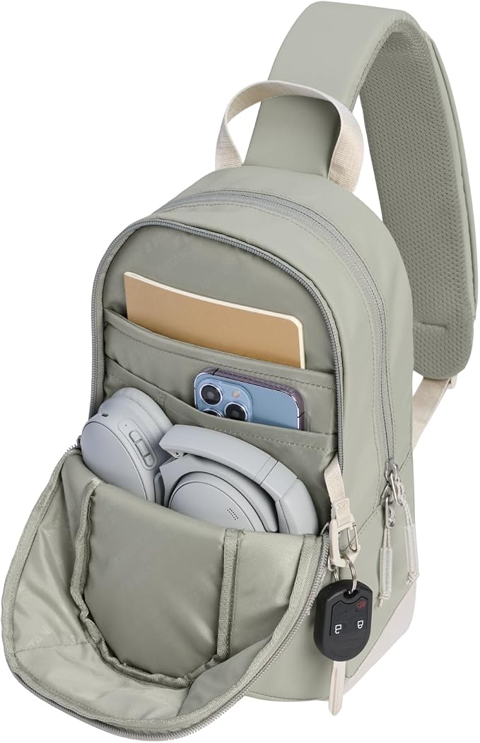 STANLEY Vitalize Crossbody Bag | Hydration Sling with Zippered Drinkware Compartment | Adjustable Strap | Multiple Storage Pockets | Durable Recycled Fabric | Sage Grey