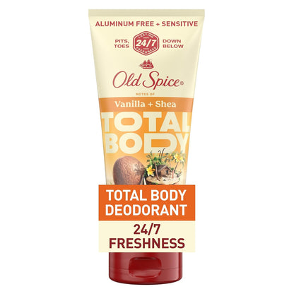 Old Spice Whole Body Deodorant Cream for Men, Aluminum Free, Vanilla + Shea Scent, 24/7 Odor Protection, 24/7 Lasting Freshness, Dermatologist Tested, Gentle on Skin, Safe to Use All Over, 3.0 oz