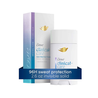 Dove Clinical + Care Antiperspirant Deodorant Stick for Women, 96H Clinical Strength Sweat & Odor Protection, With Nourishing Serum, Original Clean with Fresh Scent, 2.6 oz
