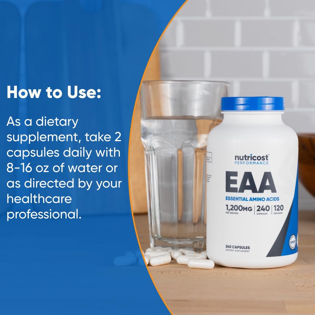 Nutricost EAA Capsules 1200mg, 240 Capsules - Essential Amino Acids, 120 Servings - Non-GMO, Gluten Free & Vegan (Pack of 2)