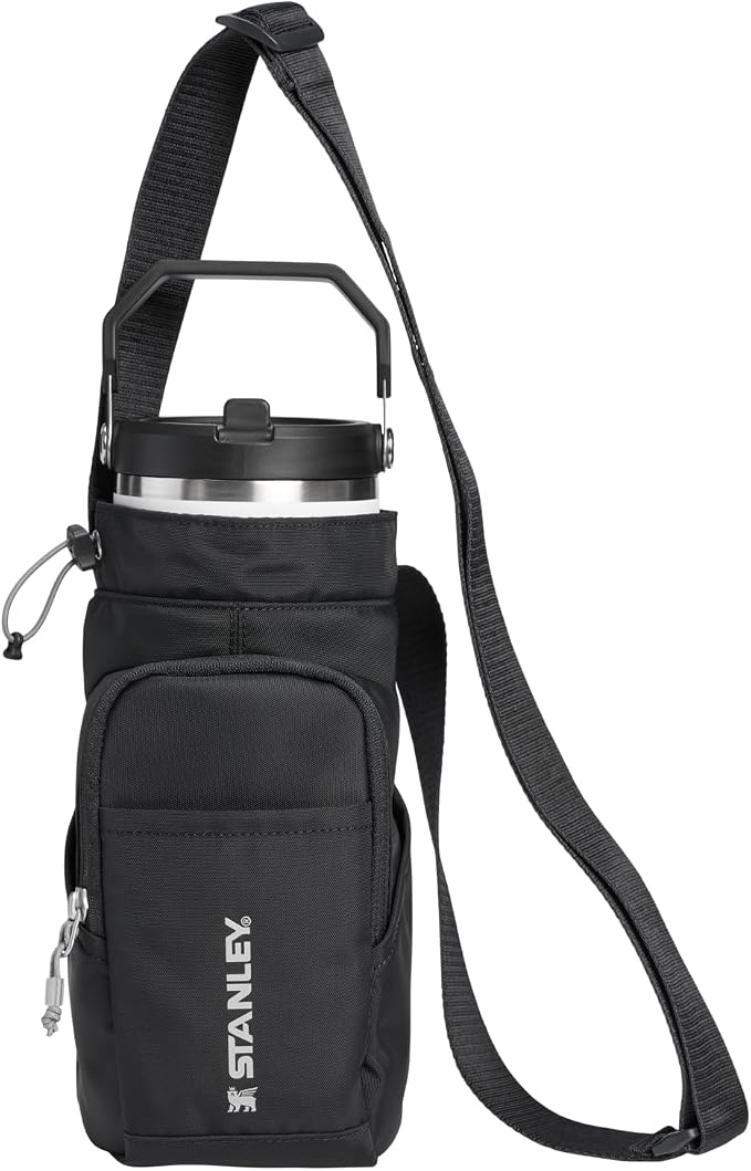 STANLEY Vitalize Carry-All Bag | Bottle Holder with Drawstring Cinch | Adjustable Shoulder Strap | Zippered Valuables Pocket | Durable Recycled Fabric | Black