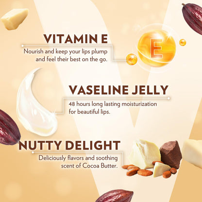 Vaseline Lip Therapy Cocoa Butter, Twin Stick, 48 Hour Moisturization, 2 Count