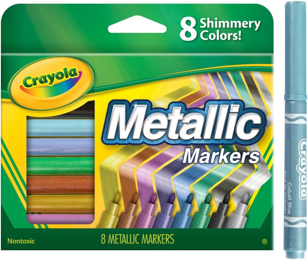 Crayola Metallic Markers (8ct), Cute School Supplies for Kids & Teachers, For White & Black Paper, 3+ | Cute School Supplies for Kids & Teachers, For White & Black Paper, 3+