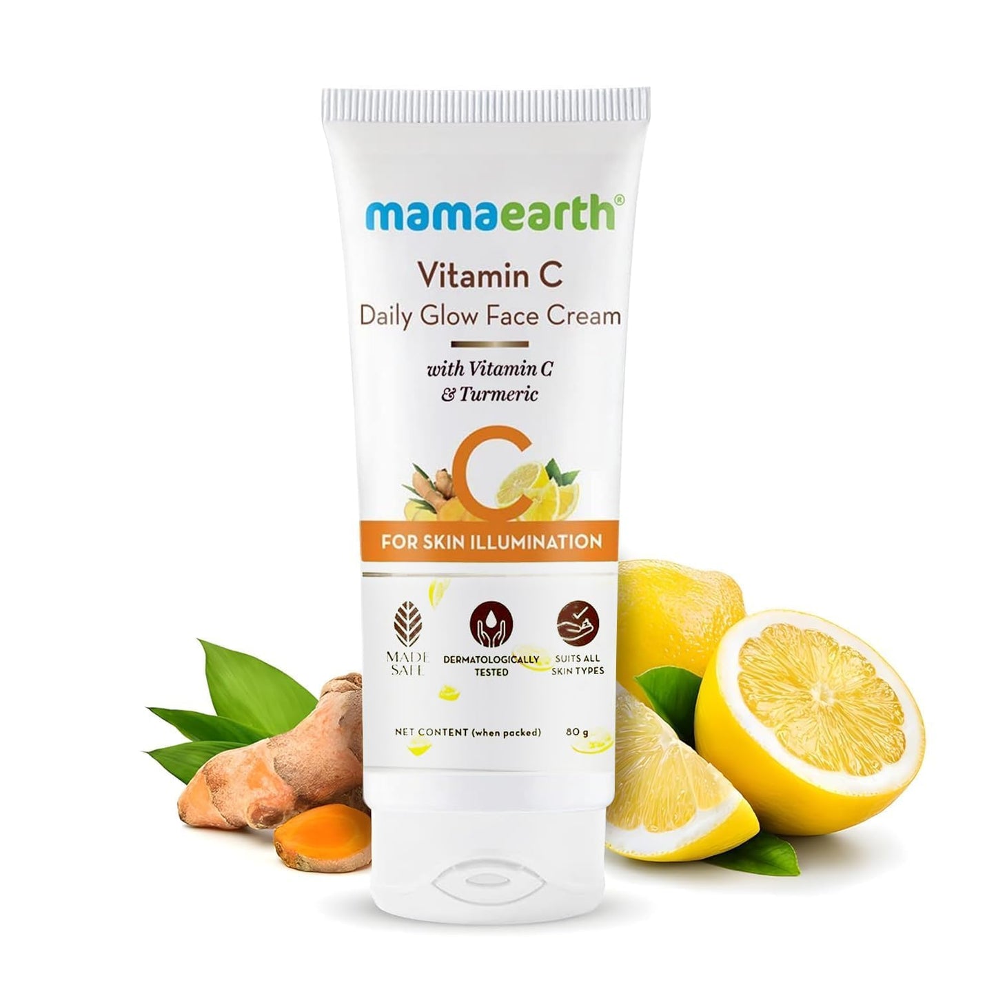 MAMAEARTH Vitamin C Face Cream with Vitamin C & Turmeric, 80g | Cream texture suitable for daily skincare routines.