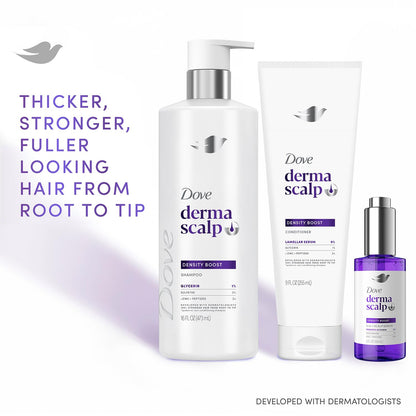 Dove Derma Scalp Thickening Shampoo, Conditioner + Fullness Restore Scalp Serum – Density Boost with Niacinamide, Glycerin, Zinc & Peptides