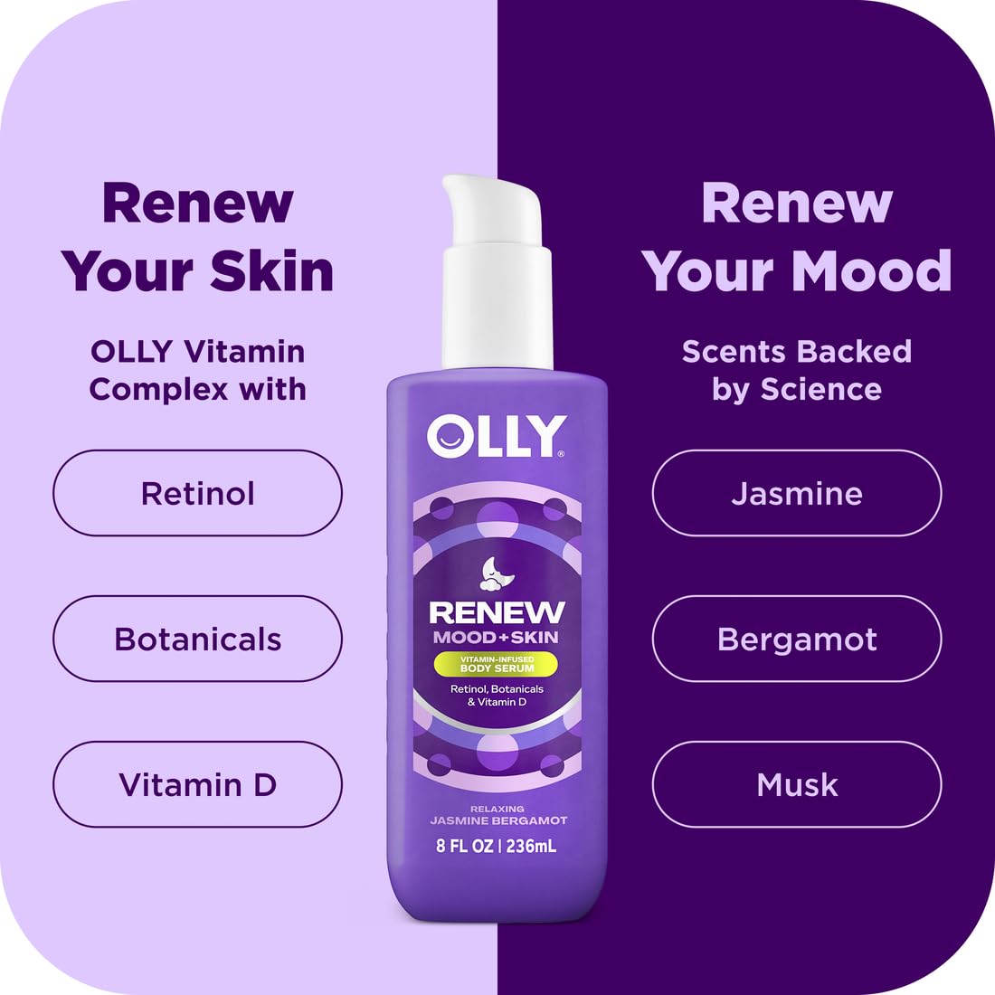 OLLY Vitamins Mini Body Serum & Body Wash Mixed Pack 4 Count Hydrates & Repairs Skin Barrier, TSA Approved