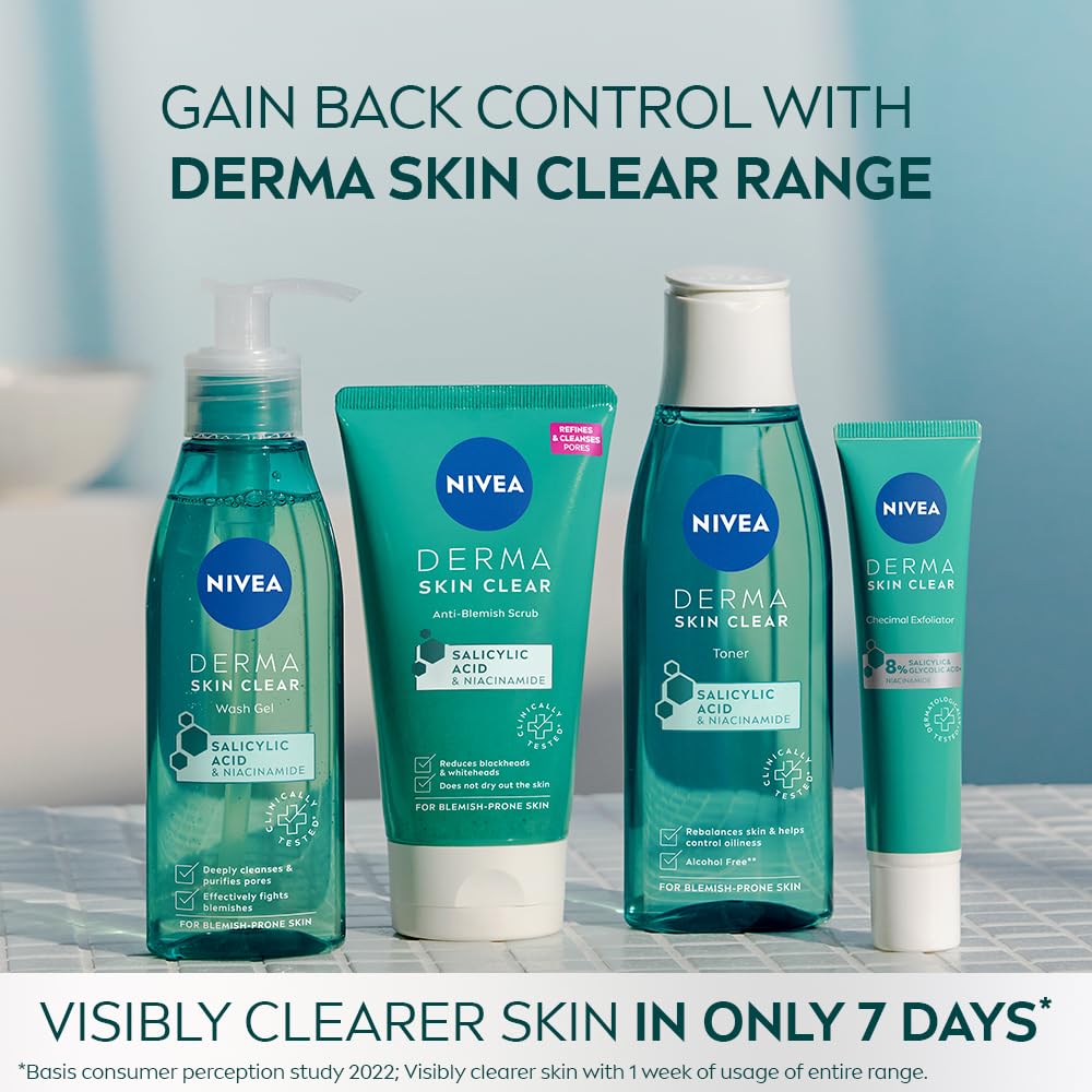 NIVEA Derma Skin Clear Toner/Cleansing Lotion for Skin Prone to Imperfections, 200 ml – a gentle facial toner designed to help balance, cleanse, and refresh look prone to blemishes and excess oil