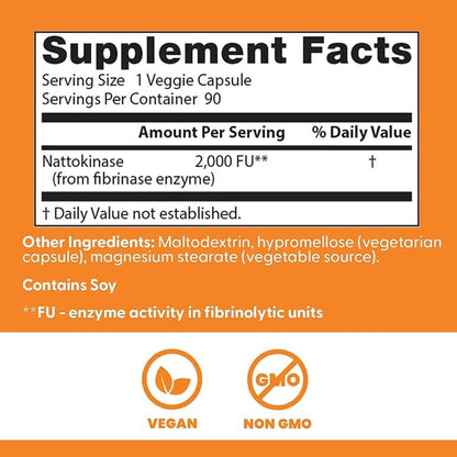 Doctor's Best Nattokinase 2000 FU Supplement, for Men & Women, 90 Veg Caps