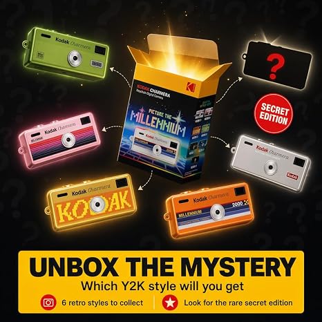 Kodak Charmera Keychain Digital Camera Blind Box, Millennium, Single Box 1PC – Bundled with Tudak Store Microfiber Cloth, 32GB MicroSD Card & Adapter – 1.6MP Digicam, Video, Gift for Teens & Adults