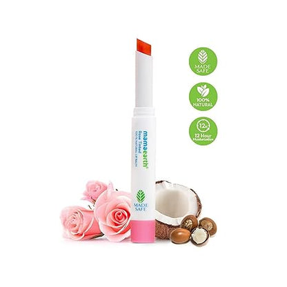 Mamaearth Nourishing Rose Tinted Natural Lip Balm | 12 Hour Moisturization with Castor & Rose Oil | Relieves Dry, Cracked Lips & Makes Lips Soft & Supple | 0.07 Oz/2g