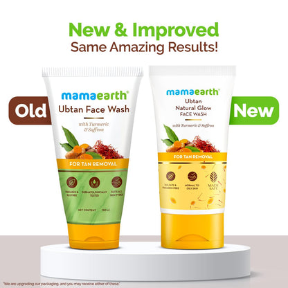 Mamaearth Ubtan De Tan Face Wash | Helps Reduce Tanning & Sun Damage | Gently Cleanses Dirt & Excess Oil | Enriched with Turmeric & Saffron | 5.07 Fl Oz (150ml)