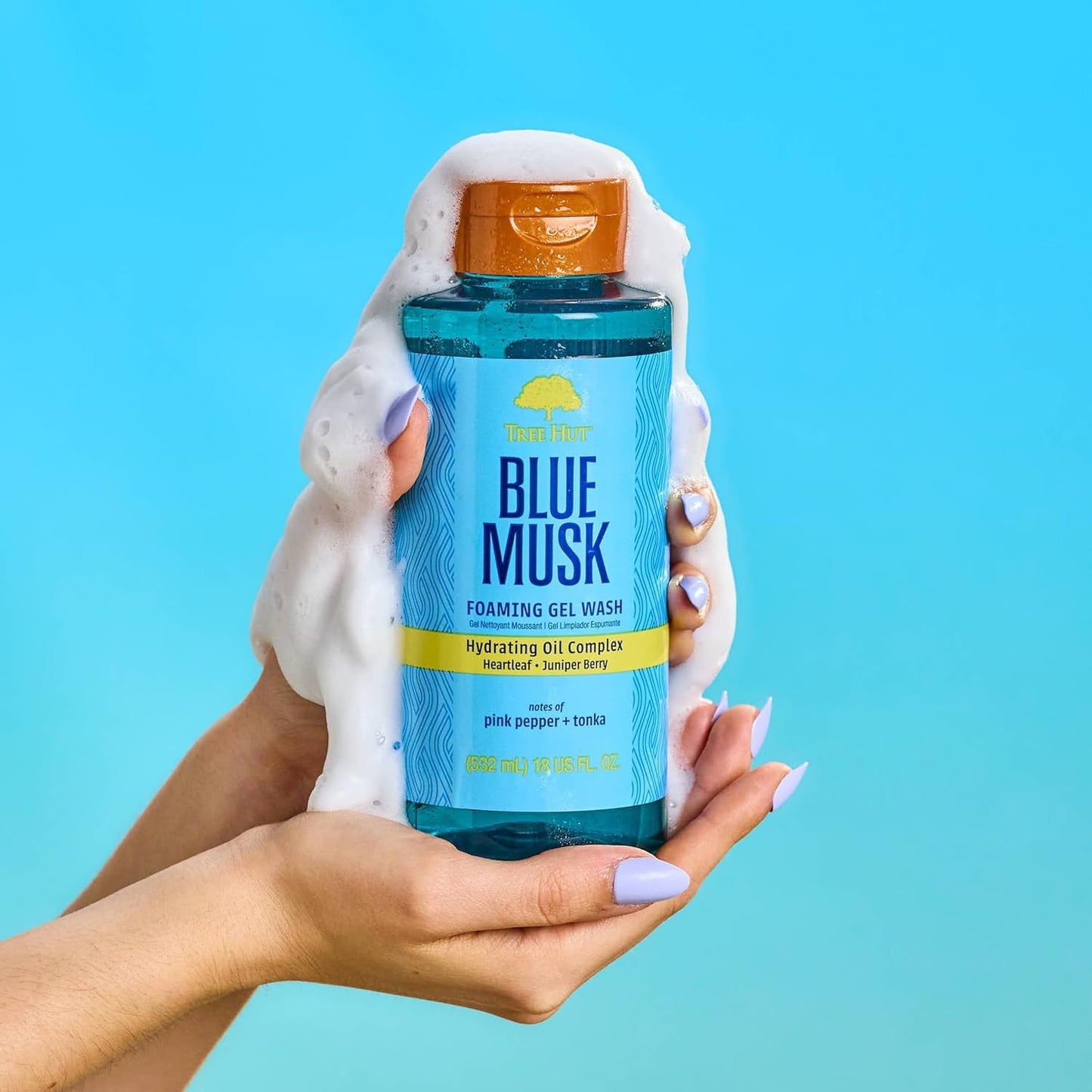 Tree Hut Blue Musk Body Wash, Hydrating & Moisturizing Shower Gel with Shea Butter & Essential Oils, Soft Smooth Glowing Skin, Gentle Cleanser For All Skin Types, Self Care Gifts for Women, 18 Fl Oz