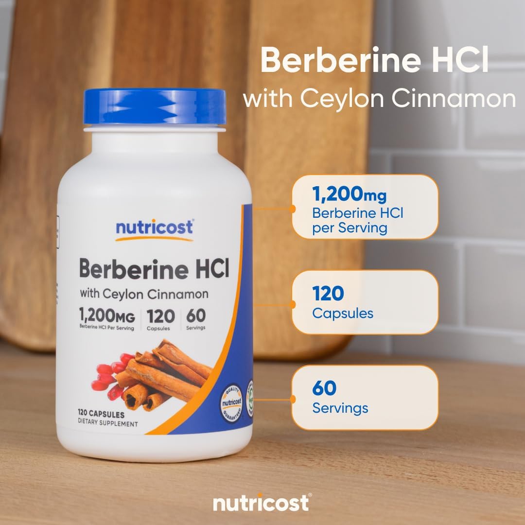 Nutricost Berberine HCl with Ceylon Cinnamon Capsules (120 Capsules)