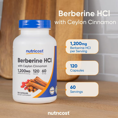 Nutricost Berberine HCl with Ceylon Cinnamon Capsules (120 Capsules)