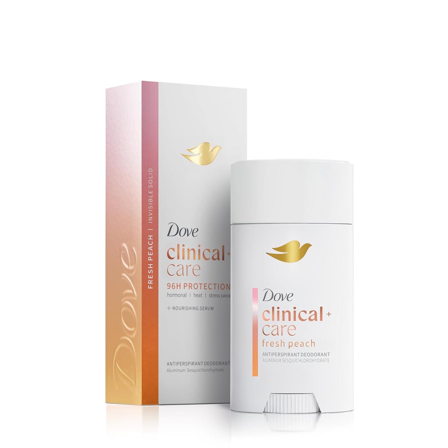 Dove Clinical + Care Antiperspirant Deodorant Invisible Solid Stick for Women Fresh Peach with Nourishing Serum 2.6 oz (Pack of 12)