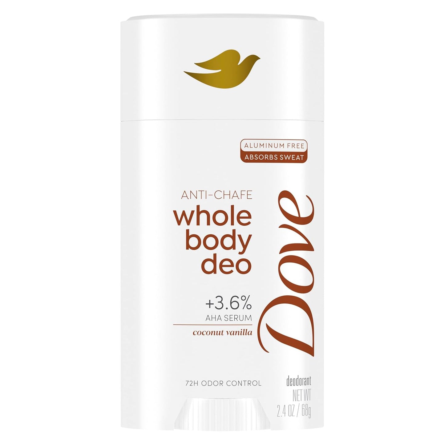 Dove Whole Body Deodorant Stick for Women, Anti-Chafe, Coconut Vanilla, 2.4 oz