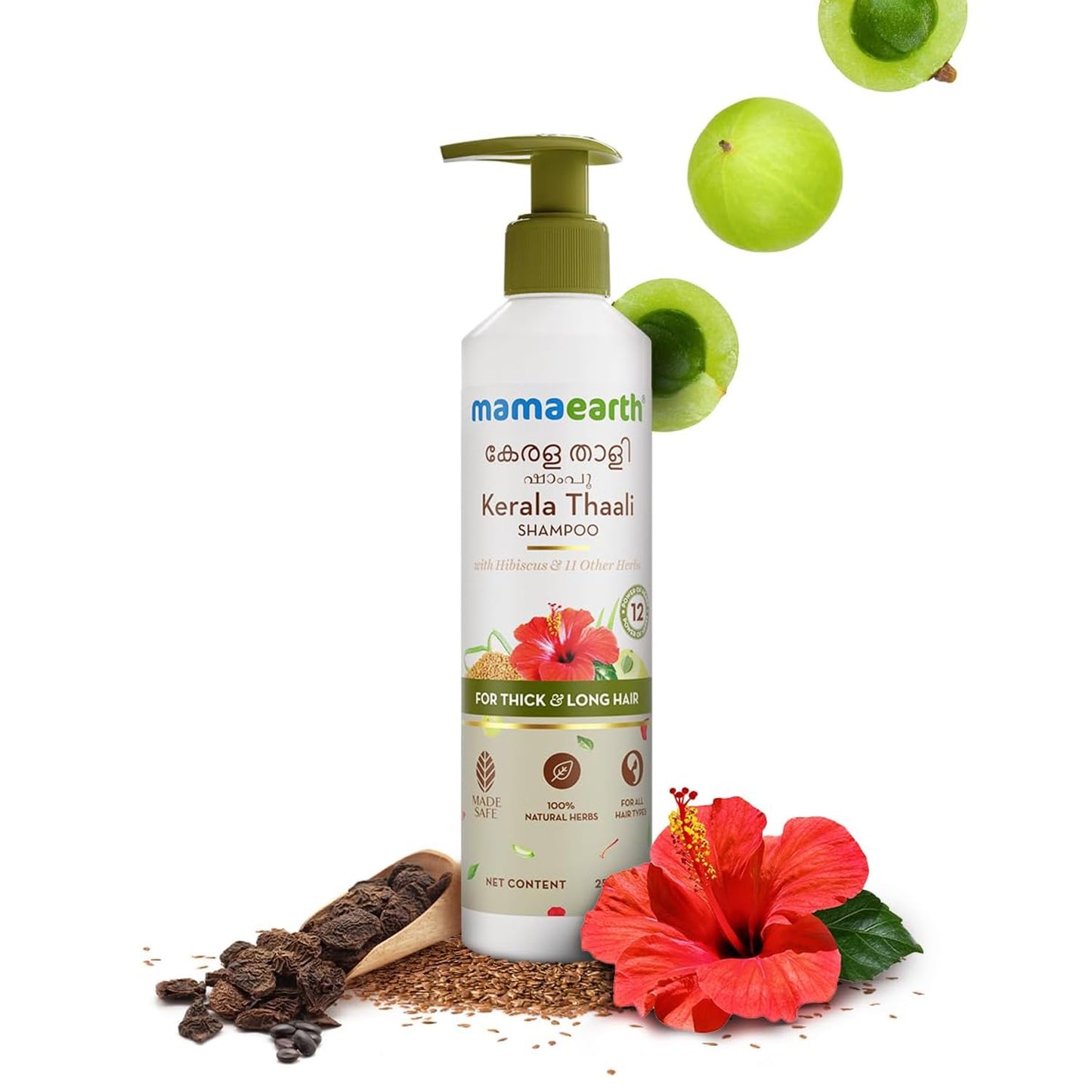 MAMAEARTH Kerala Thaali Shampoo with Hibiscus, 250ml | Shampoo formulated with hibiscus and a blend of herbal ingredients.