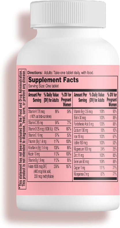 One A Day Pregnancy Planning Prenatal Multivitamin for Women, Pre Pregnancy Vitamins for Women with Methylfolate, Folic Acid, Zinc, Vitamin B12 & Vitamin D to Support Reproductive Health, 60 Tablets