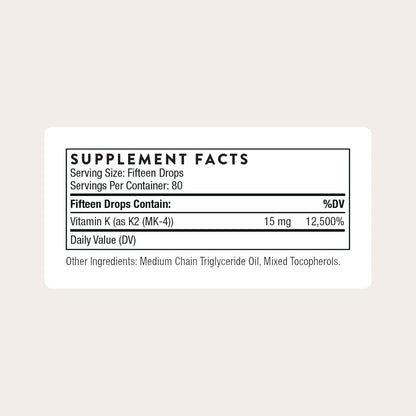 THORNE - Vitamin K2 - Concentrated Vitamin K2 (as MK-4) Liquid Supplement - Supports Bone, Heart & and Blood Vessel Health* - Third-Party Certified - Gluten, Dairy & Soy-Free - 1 Fl Oz