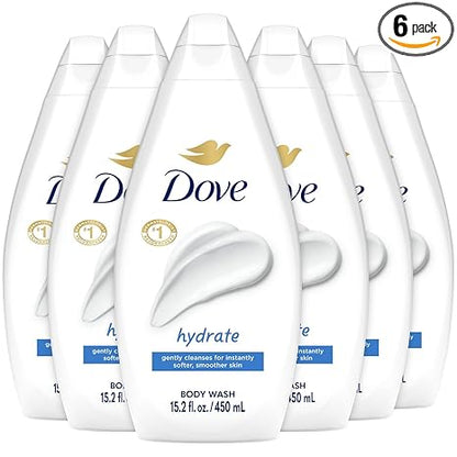 Dove Body Wash, Hydrate 6-Pack – Moisturizing Cleanser for Smooth, Soft Skin, 15.22 Oz Ea