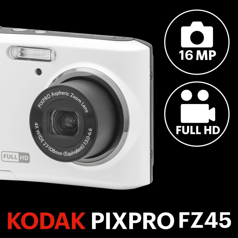 Kodak PIXPRO Friendly Zoom FZ45-WH 16MP Digital Camera (White)
