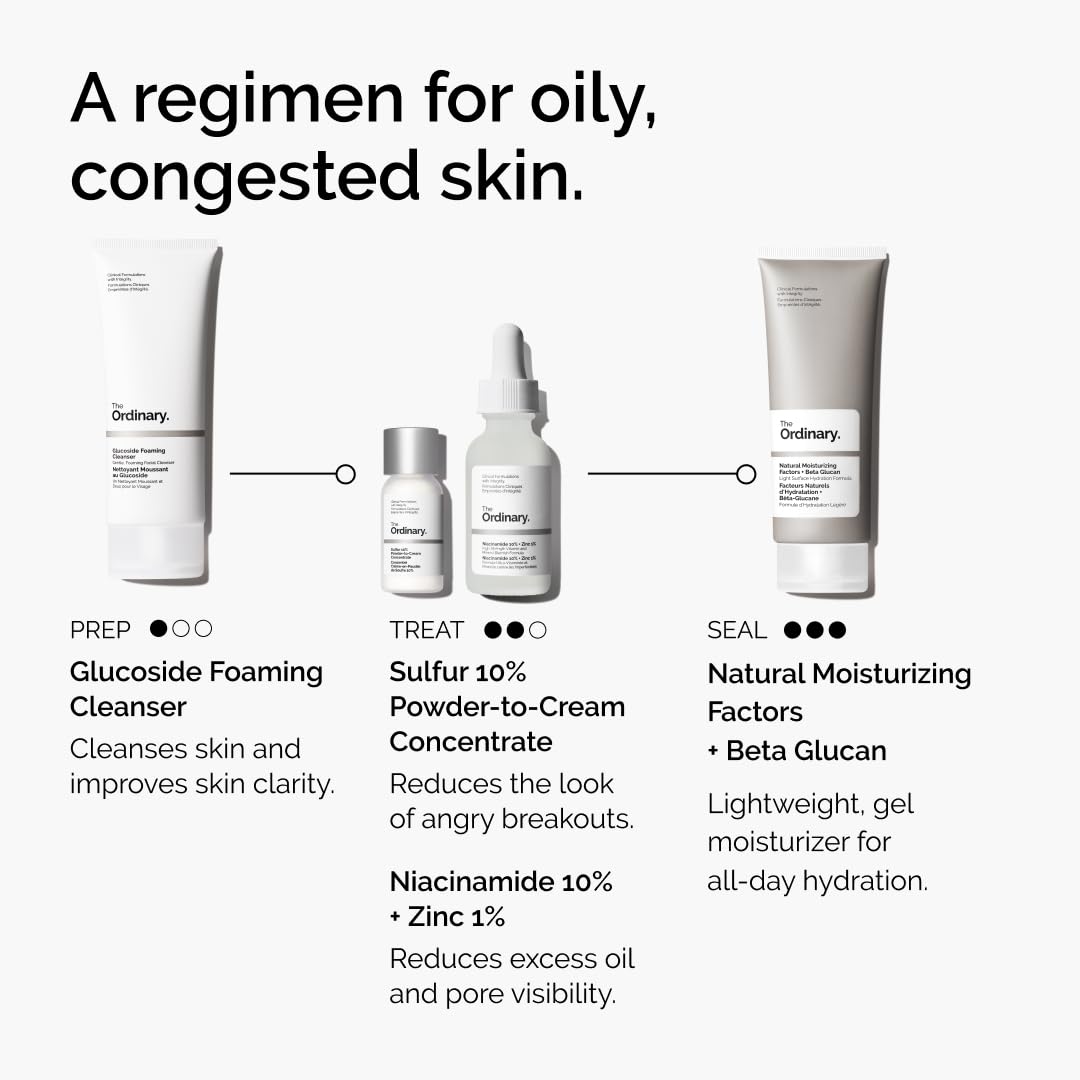 The Ordinary Oil Control Duo, Blemish Skin Care Set, Niacinamide 10% + Zinc 1% and Sulfur 10% Powder-To-Cream Concentrate