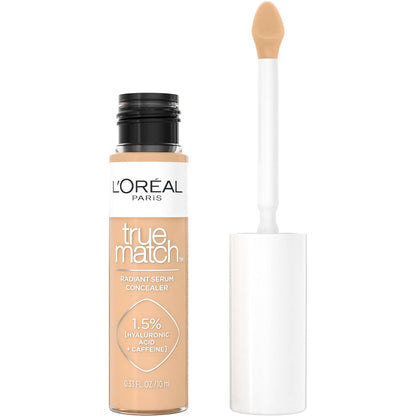 L'Oreal Paris True Match Radiant Serum Concealer, Brightening Under Eye Concealer Make Up with 1.5% Hyaluronic Acid and Caffeine, W6, 0.33 Oz