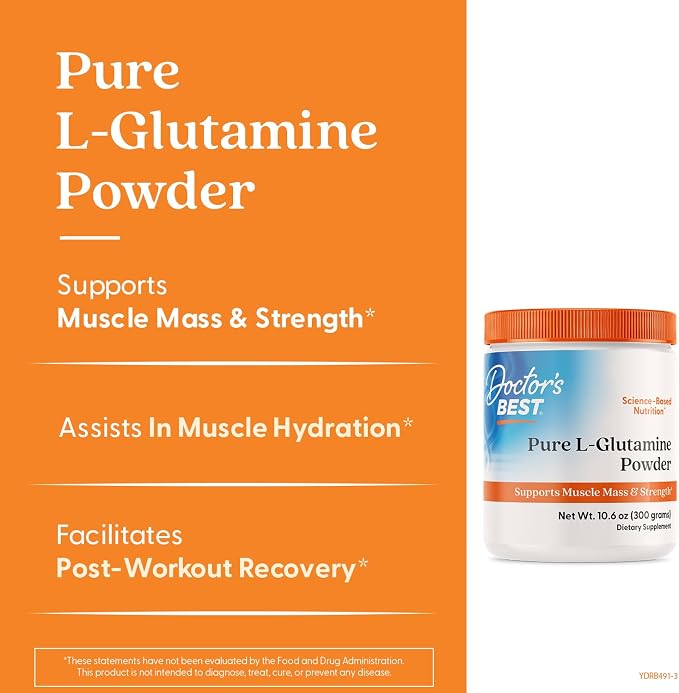 Doctors Best Pure L Glutamine Powder Supplement for Men & Women, 10.6 oz