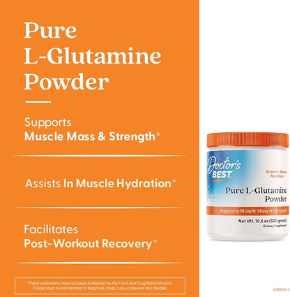 Doctors Best Pure L Glutamine Powder Supplement for Men & Women, 10.6 oz