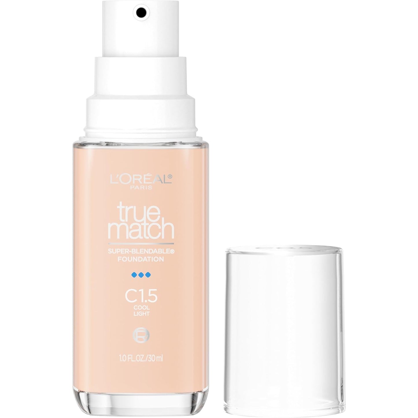 L'Oreal Paris True Match Super-Blendable Foundation, Medium Coverage Liquid Foundation Makeup with SPF 17, C1.5, Light, 1 Fl Oz