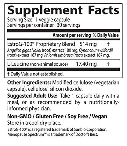 Doctor's Best Menopause Spectrum with EstroG-100, Gluten Free, 30 Veg Caps