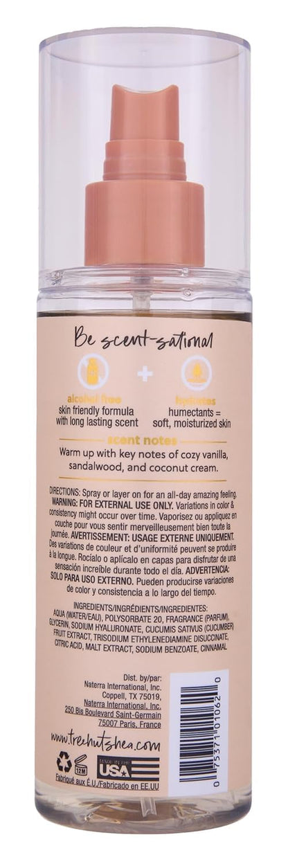 Tree Hut Vanilla Hair & Body Mist, Hydrating & Alcohol-Free Body Spray, Fragrance with Vanilla, Sandalwood & Coconut Notes, Alcohol-Free Formula, Spray, 6 Fl Oz.