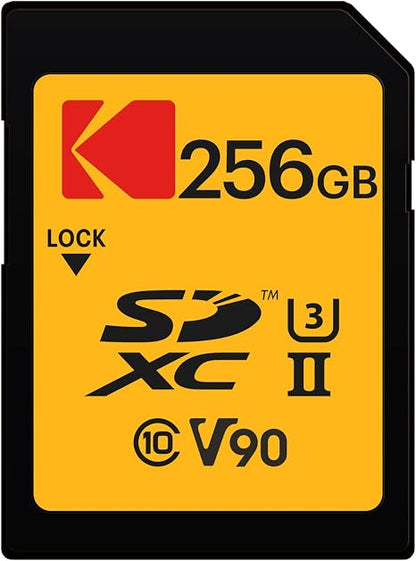 Kodak SDXC 256GB UHS-II U3 V90 Ultra Pro Memory Card - Up to 300MB/s Read Speed and 270MB/s Write Speed