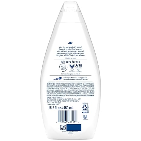 Dove Body Wash, Hydrate 6-Pack – Moisturizing Cleanser for Smooth, Soft Skin, 15.22 Oz Ea