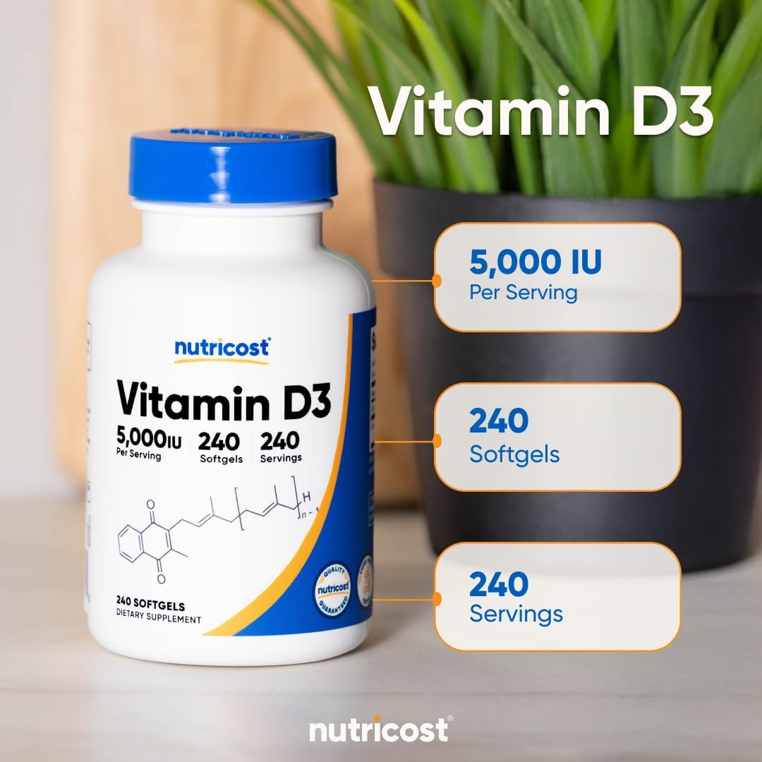 Nutricost Vitamin D3 5,000 IU (125mcg), 240 Softgels, GMO-Free