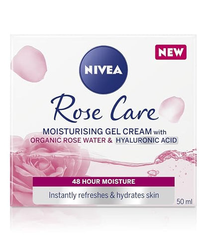 24h Day Cream (50 ml), Face Care with Rose Water and Hyaluron, Light Gel Face Cream for Smooth Delicate Skin, Moisturising Cream