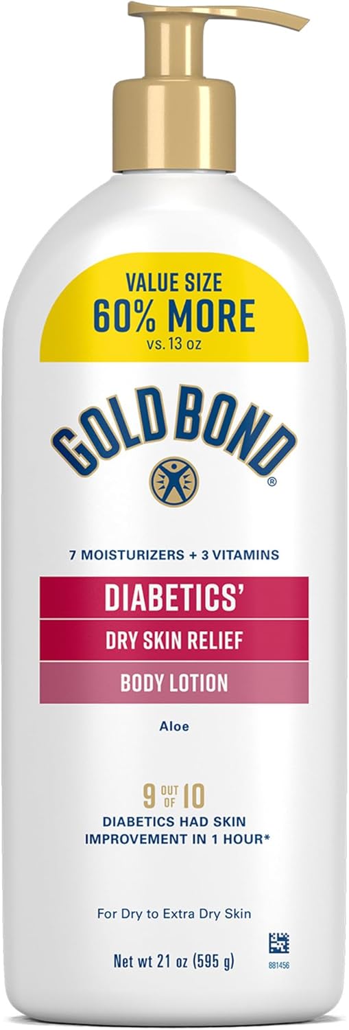 Gold Bond Diabetic Body Lotion for Dry Skin, Value Size, 21 Oz | Hydrating lotion with Vitamin E & aloe to soothe & moisturize flaky, rough skin, formulated for diabetics' skin