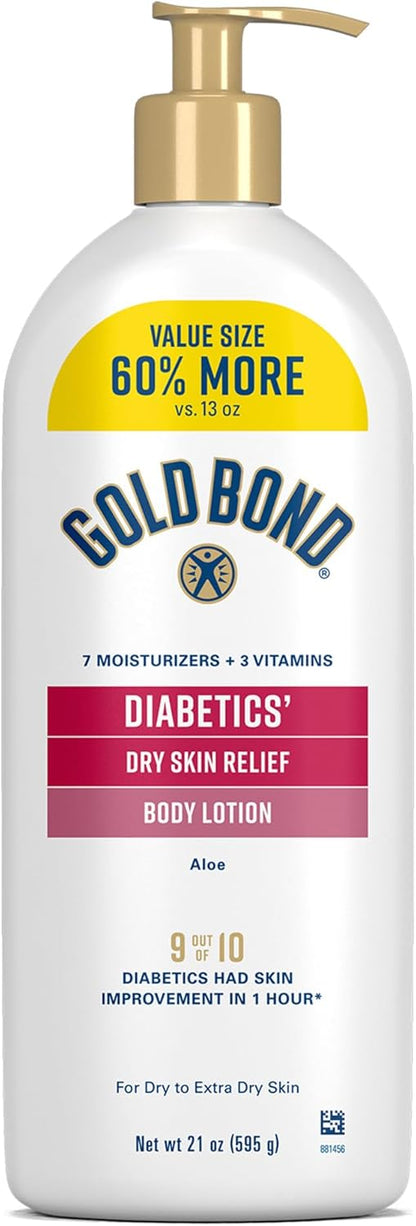Gold Bond Diabetic Body Lotion for Dry Skin, Value Size, 21 Oz | Hydrating lotion with Vitamin E & aloe to soothe & moisturize flaky, rough skin, formulated for diabetics' skin