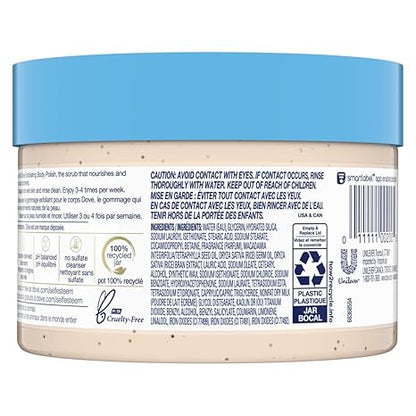 Dove Exfoliating Body Polish Scrub Reveals Visibly Smoother Skin Macadamia & Rice Milk Body Scrub That Nourishes Skin, 10.5 oz, 4 Count