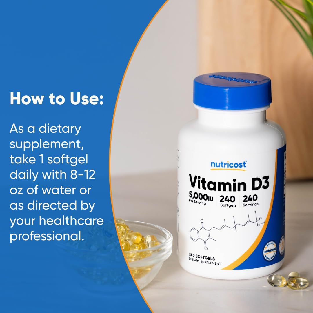 Nutricost Vitamin D3 5,000 IU (125mcg), 240 Softgels, GMO-Free