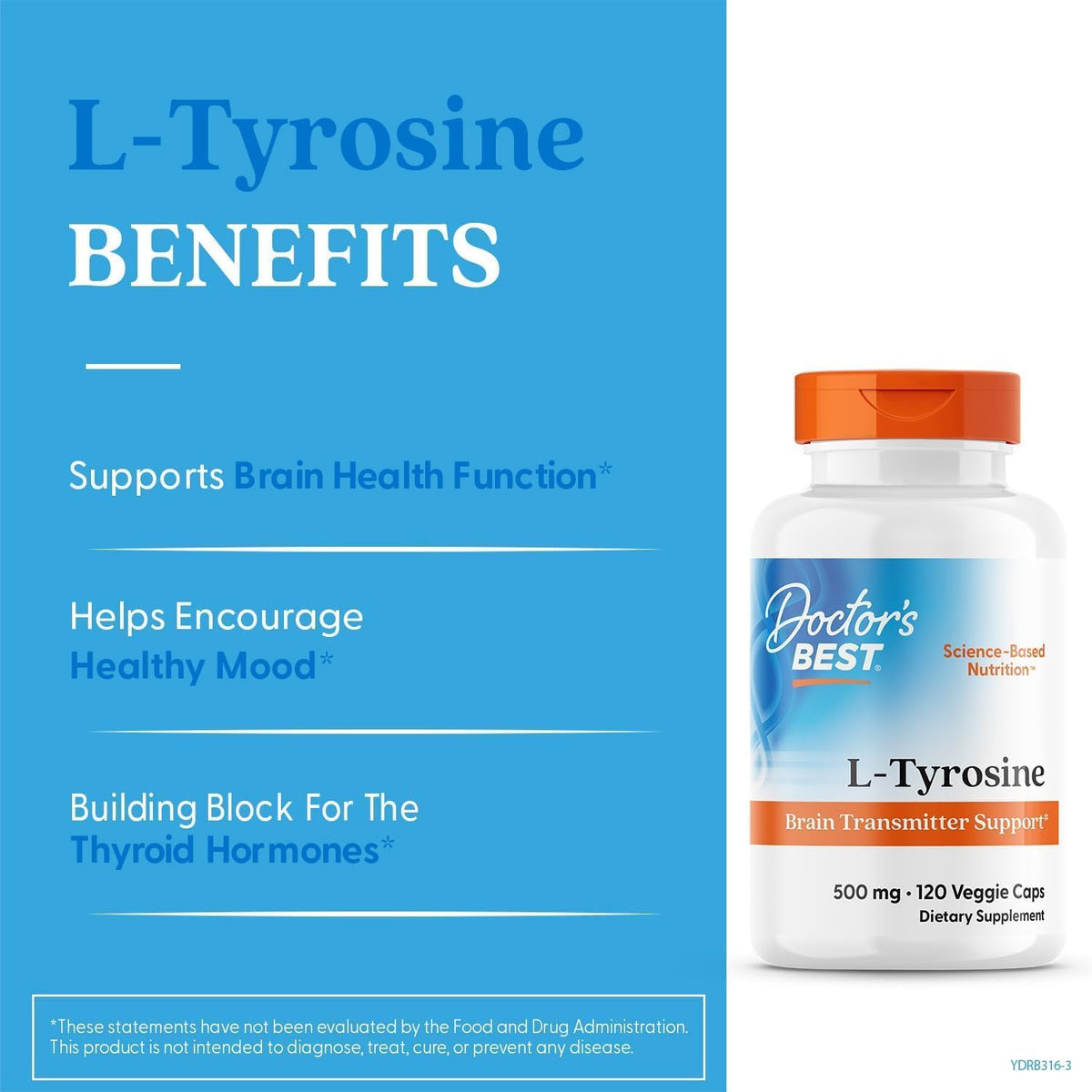 Doctor's BEST L Tyrosine Supplement, for Men & Women, 120 Veg Caps
